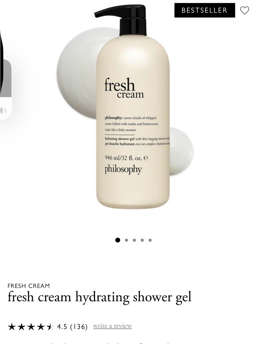 Philosophy Fresh Cream Hydrating Shower Gel 32oz. With Pump